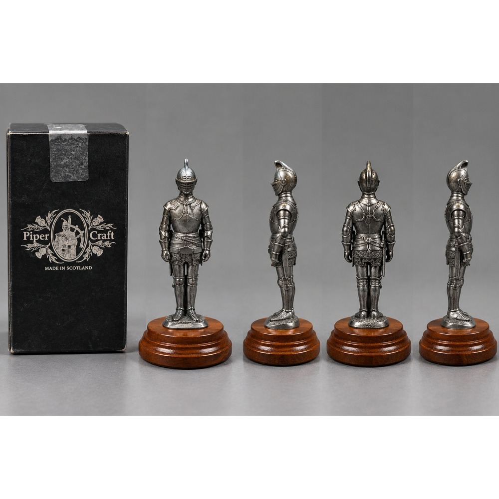 Piper Craft Pewter Knight Figurine on Wood Base Made in Scotland Medieval Decor